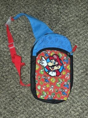 Nintendo Kids Mario Sling Bag in Red and Blue with Character Print